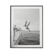 NNEDSZ Wall Art 40cmx60cm Black and White Ocean Jump, Black Frame Canvas