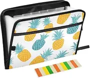 Quteprint 13 Pockets Expanding File Folder with Zipper Closure, Yellow Teal Pineapple Accordion File Folder with Sticky Labels, Letter Size A4 Papers Expandable File Document Organizer
