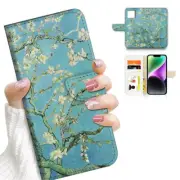 ( For iPhone 15 ) Wallet Flip Case Cover PH26150 Van Gogh Almond Blossom