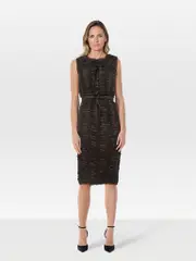 Black Ruched Frill Trim Dress
