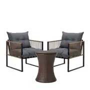 Livsip Outdoor Patio Set Ice Bucket Brown Table Rattan Bistro Setting 3pcs