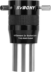 SVBONY SV216 Barlow Lens, 1.25 inch Fully Multl Coated 2X Barlow Lens for Astronomical Photography, 4 Element Telecentric Design Barlow Eyepiece for Planetary Visual and Photography