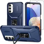 [Asuwish] Phone Case for Samsung Galaxy A14/M14 5G with Slide Camera Cover Tempered Glass Screen Protector Ring Holder Stand Rugged Slim Military Grade Cell Protective A 14 4G 14A 14M G5 Women Men Blue