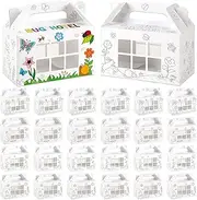 Justforjoyful 24 Pack Color Your Own Bug Hotel Box Cardboard Bugs Catchers Critters Collection Party Supplies Insect Gable Box Container with Window for Kids School Home Garden Birthday Crafts Favors
