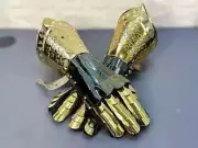 Medieval Gauntlets Gloves Pair Accents Knight Crusader Armor Steel Gauntlet