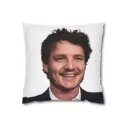 Pedro Pascal Face Print Polyester Square Pillow Case - Smiling Pedro