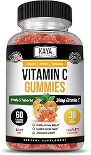 Kaya Naturals Immune Support Gummies, Zinc, Vitamin C & Echinacea, Great Flavored Gummy Vitamin Supplement 60 Count