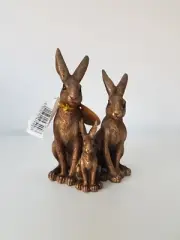 Bronzed Hares with Baby Figurine Ornament 15cm x 10cm New Boxed