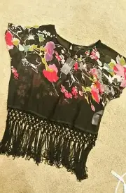 New Look sheer black fringe top sz14 BNWT free post D4