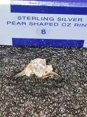Avon Sterling Silver Pear Shaped Cubic Zirconia Ring Size 8 NEW in Box