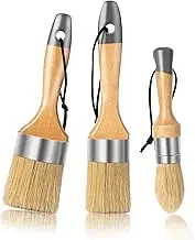 Mister Rui Chalk Wax Paint Brush 3 pcs, Large Wax Brushes for Chalk Paint, Chalk Paint Brushes for Furniture, Acrylic Paint/Milk Paint, Natural Bristles, 1 Small Round Brush and 2 Large Oval Brushes