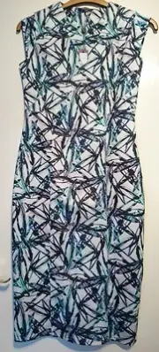 House of Fraser pied a terre drs palm tree print dress size 10 Bnwt Ivory blue