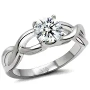 Women's Ring Wedding Solitaire Waves Stainless Steel Ring with AAA Grade CZ in C