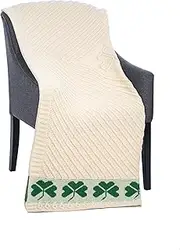 SAOL 100% Merino Wool Shamrock Aran Couch Throw Blanket 45''x 68'' (114 x 173 cm)