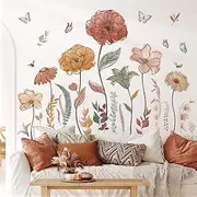 DECOWALL SG2-2420 Boho Flowers Wall Stickers Wildflower Floral Grass Garden Bedroom Living Home DIY Decor Art Colorful Pink Plants Removable murals Nursery Leaves Leaf Potted Decoration