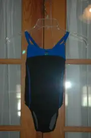 NWT $74 Speedo Powerplus FlyBack Black/Blue One-Piece Swimsuit Youth Girl 8/24