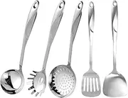 IMEEA 5-Piece Kitchen Utensils Set SUS304 Stainless Steel Cooking Utensils Set Includes Spatula, Soup Ladle, Slotted Spatula, Pasta Server & Skimmer