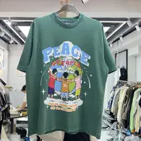 在飛比找ETMall東森購物網優惠-2023夏季復古洗水做舊PEACE世界和平愛護地球主題印花寬