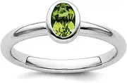 [Stackable Expressions] 925 Sterling Silver Bezel Polished Stackable Oval Peridot Ring Size 6-Stackable-Ring for Women