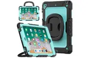WASSUP iPad 6th/5th Gen Air 2/Pro 9.7 inch Rotatable Handle Ring Folding Stand Case with Screen Protector-Black&SkyBlue