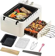 Electric BBQ Kebab Grill Machine, 360° Rotating Skewers Oven, Non-Stick Double Layer Hot Pot & Griddle, for Indoor Outdoor Camping, Parties, Backyard BBQ, Smokeless Barbecue Pot
