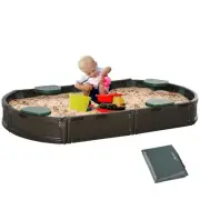 Kids Oval Outdoor Sandbox with Cover, Easy Assembly, Brown, 72"x41.25"x8.75"
