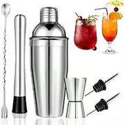 25oz(750ml) Cocktail Shaker Bar Set, Professional Margarita Mixer Drink Shaker and Measuring Jigger & Mixing Spoon Set, Martini Shaker Set with Built in Strainer