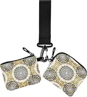 [GuoChe] Dual Wristlet Wallets for Women abstract Gold Black Circles White Slim Detachable Credit Card Wallet Organizer with Wristle Strap for Men Women 2 Packs, abstract gold black Circles white, 4.13" x