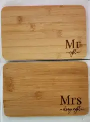 Bamboo Cutting Boards Engraved "Mr. Right" & "Mrs. Always Right", Free Shipping