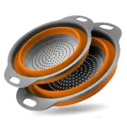 Collapsible Silicone Colander- Large And Small Silicone Kitchen Strainer(Orange)