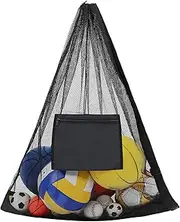 Abaodam Mesh Ball Bag Extra Capacity Drawstring Net Bag for Soccer Basketball Volleyball Sports Equipment Secure Closure with Zipper Pocket for Easy Storage and Versatile Use