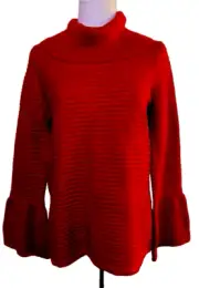calvin klein Womens red stretch pull over turtle neck Ribbed Metallic sweater~S