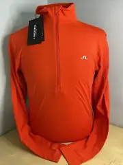 J. Lindeberg Men' Luke Half Zip Mid Layer AMJS07969 G135 Fiery Red NEW NWT