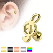 Treble Clef Music Surgical Steel Helix Tragus Cartilage Barbell Stud Piercing
