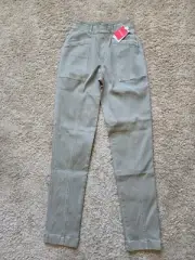 Spanx stretch twill straight leg pull on pants olive oil womens XS tall