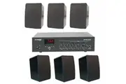 E-Lektron TRM45B 100V Mixer Amplifier Speaker Set with PA-TRON45 and 6 Black Weatherproof ELA speakers