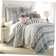 Addie Quilt Set, Floral, 100% Cotton, White, Teal, Blush, Grey King