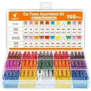 168pcs Car Fuse Kit 114pcs Mini Flat Fuses + 54pcs Flat Fuses + 1pc Fuse Clip