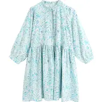 在飛比找momo購物網優惠-【Aichi 艾齊意】細小綠藍碎花印花壓褶領短洋裝(XS-L