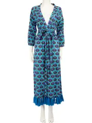 Blue Abstract Tassel Trimmed Maxi Dress