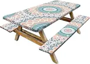 Picnic Bench Covers Set, Picnic Table , Waterproof Bench , 72x30 Inch Fitted Tablecloth for 6 Foot Table, Waterproof Camping Tablecloth, Tablecloth Wipeable for Indoor Outdoor Camping