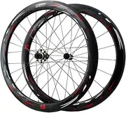 [ZECHAO] 700C Carbon Road Bike Wheelset,C/V Brake Carbon Fiber Rim QR 40/50/55mm Cycling Racing Wheels for 7-8-9-10-11-12 Speed Wheelset (Color : Black, Size : 50mm)