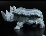 Awesome 5.8" Agate Geode Carved Crystal Rhinoceros, Realistic, Crystal Healing