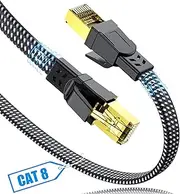 Cat 8 Ethernet Cable 0.5m, SWECENT Nylon Braided 40Gbps High Speed 2000Mhz Flat Network LAN Patch Cord SFTP RJ45 Internet Cable Shielded in Wall, Indoor&Outdoor for Router,Modem,Gaming,Switch-Black