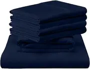 Real 600 Thread Count, 100% Organic Cotton Sheet Set [6 PC- Twin Size, Navy Blue Color] Extra Pillowcase Bedsheet Sets, Fit Mattress Upto 15" Deep Pockets