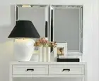 Modern Rectangle White Beaded Trim Frame & Bevelled Edge Finish Wall Mirror 92cm