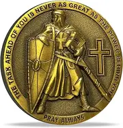 The Task Ahead of You is Never As Great As The Power Behind You Christian Challenge Coin Armed Soldier Cross Relief Inspiring Bible Verse Pocket Token
