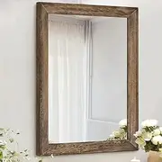 AAZZKANG Rustic Wood Mirror Rectangle Decorative Wall Mirror Large 26''x18'' with Frame Bedroom Living Room Bathroom Hanging Mirror, Brown