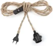 Hemp Rope Chandelier 4.5m Cable, E27 Socket Switch with Bulb Cable Wire, For DIY Lamp Pendant Light Industrial Pendant Light Chandelier Vintage Electr