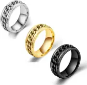 8Mm Stainless Steel anti Anxiety Spinner Ring Fidget Biker Grooved Edge Band Str